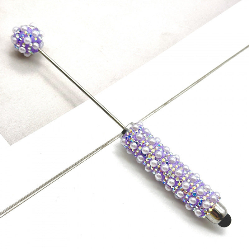New pearl full diamond touch screen pen diy pearl capacitive touch ballpoint pen puzzle piercable bead cute pen wholesale