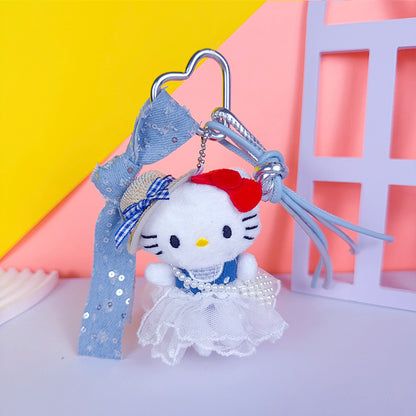 Creative miu plush kitty cat keychain bag pendant cute couple DIY doll keychain pendant