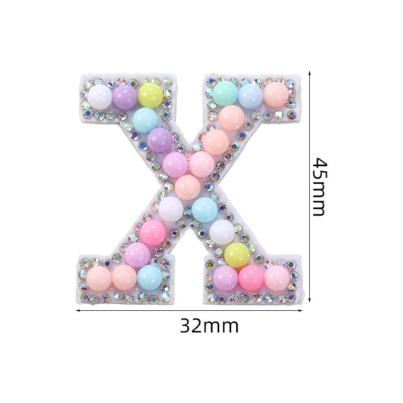 Macaron letter stickers, 26-letter English DIY accessories, clothing accessories, faux pearl and rhinestone appliqué set