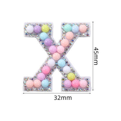 Macaron letter stickers, 26-letter English DIY accessories, clothing accessories, faux pearl and rhinestone appliqué set