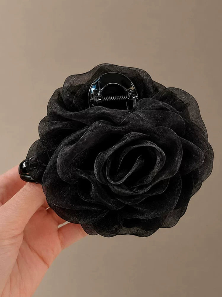 Large mesh claw clip for women, high-end 2026 new style back hair updo clip, floral hair grab clip, floral clip headwear