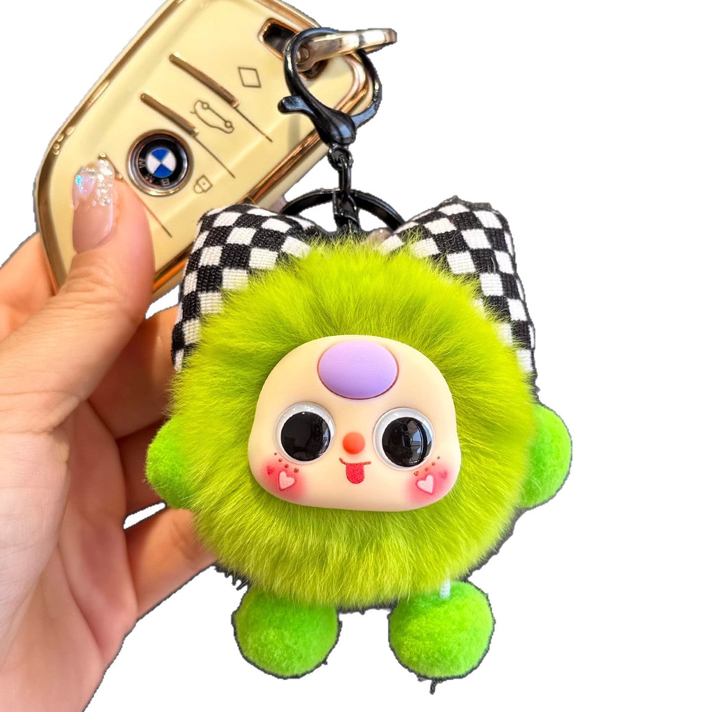 Imitation otter rabbit fur bow, small briquettes, car keychain pendants, exquisite dolls, cartoon dolls, school bags, bag ornaments