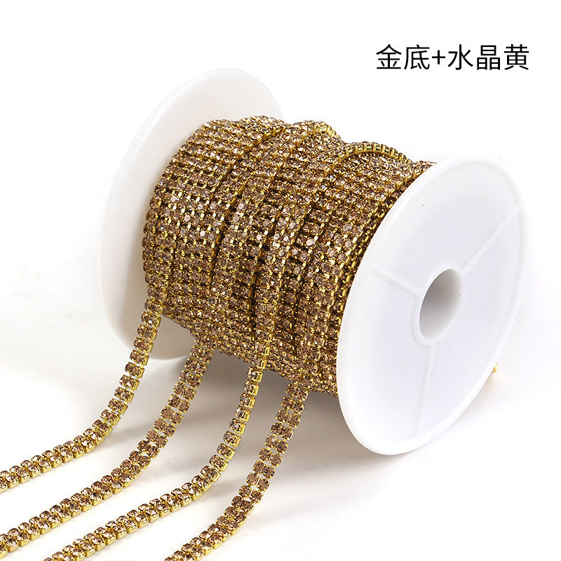 Cross-border new colorful double-row claw chain DIY accessories, diamond chains, gold and silver base, full roll diamond-mounted DIY clothing accessories