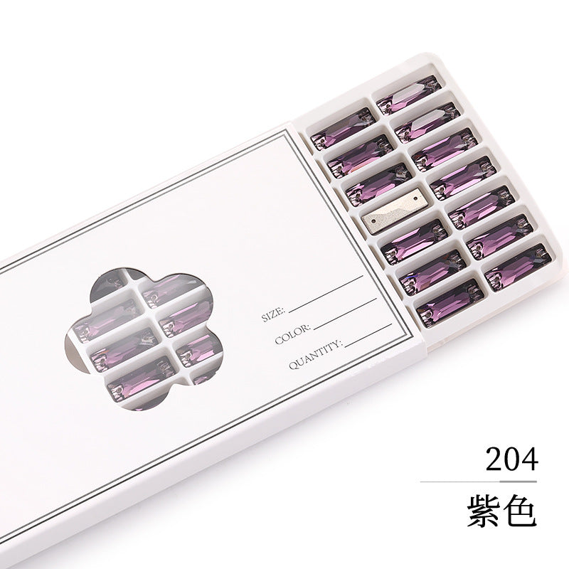 Double Hole Long Bar Flat Bottom Rhinestone - Hand-Stitched Scratch-Resistant AB Color Straight Strip Flat Buckle for Clothing Luggage
