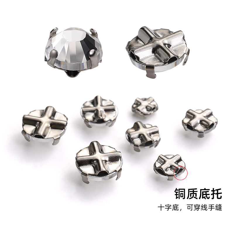 Round cross-shaped copper claw base with thickened hand-sewn rhinestone glass hand-sewn claw revolver - DIY accessories for wedding dresses