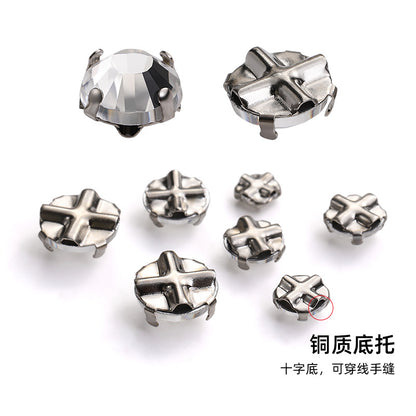 Round cross-shaped copper claw base with thickened hand-sewn rhinestone glass hand-sewn claw revolver - DIY accessories for wedding dresses