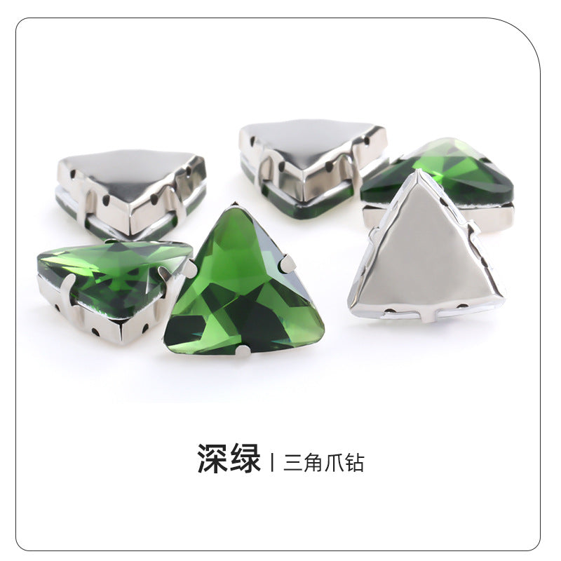Triangular claw drill with thickened base glass hand-stitched rhinestone for shoes, bags, and clothing accessories, can be perforated with triangular claw drill