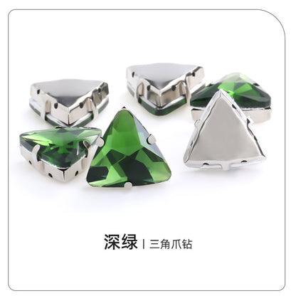 Triangular claw drill with thickened base glass hand-stitched rhinestone for shoes, bags, and clothing accessories, can be perforated with triangular claw drill