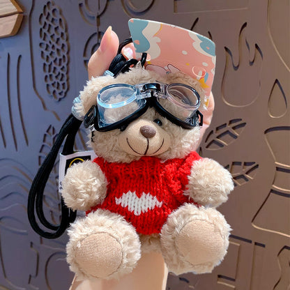 Cartoon Plush Cool Bear Key Chain - School Bag Small Pendant Cute Couple Bag Doll Keychain Gift