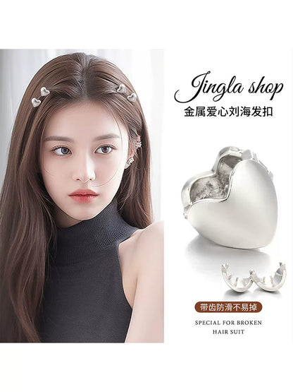 Silver heart-shaped metal hair clip for girls, princess hair mini clip, new style bangs side clip, hair accessory, children's braided hair buckle
