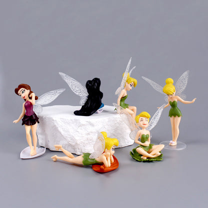 Solid Flower Fairy 6pcs Cake Decoration Scene Ornament with Wings Colourful Little Fairy with Base
