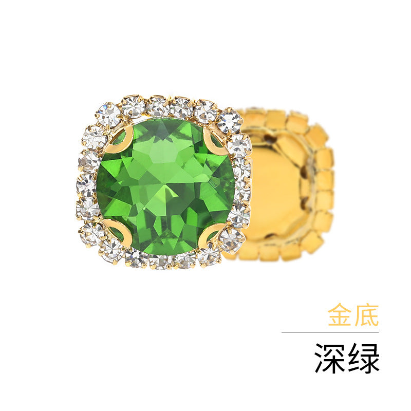 Gemstone flower edge claw drill with perforated holes, hand-sewn diamond, thickened gold base for clothing decoration accessories, gemstone flower crystal buckle