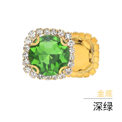 Gemstone flower edge claw drill with perforated holes, hand-sewn diamond, thickened gold base for clothing decoration accessories, gemstone flower crystal buckle