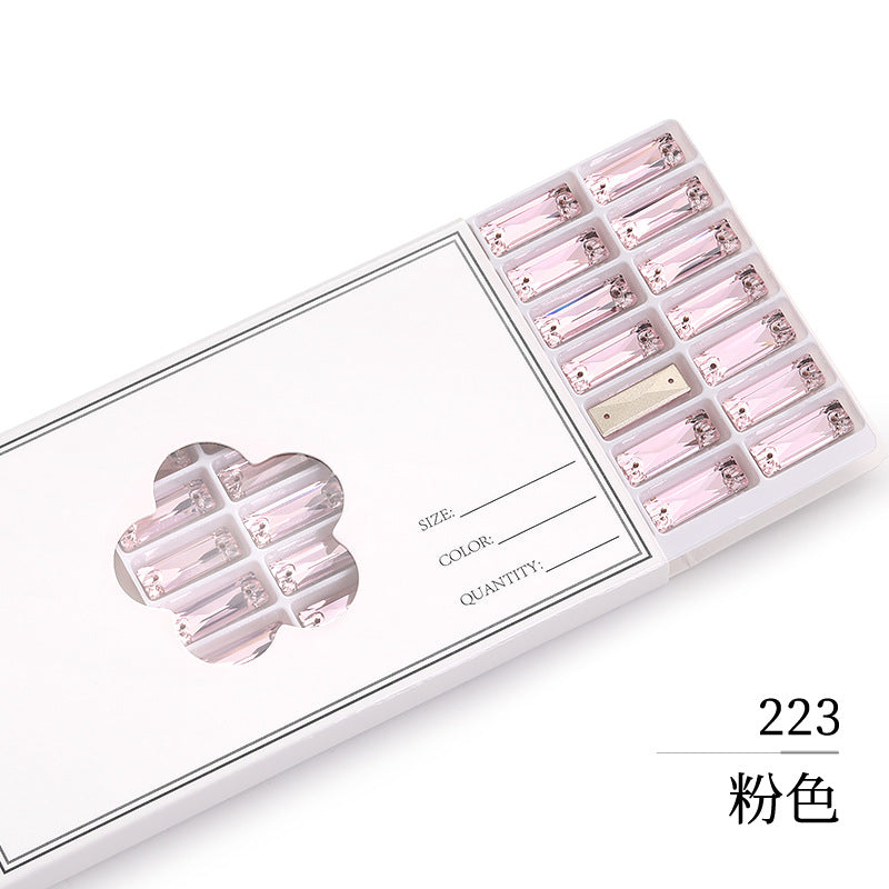 Double Hole Long Bar Flat Bottom Rhinestone - Hand-Stitched Scratch-Resistant AB Color Straight Strip Flat Buckle for Clothing Luggage