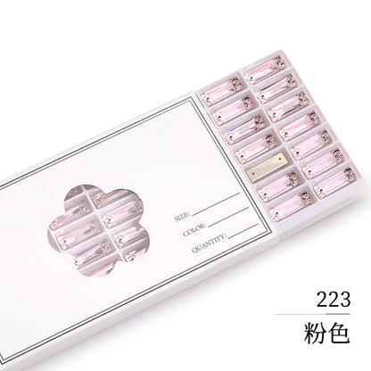 Double Hole Long Bar Flat Bottom Rhinestone - Hand-Stitched Scratch-Resistant AB Color Straight Strip Flat Buckle for Clothing Luggage