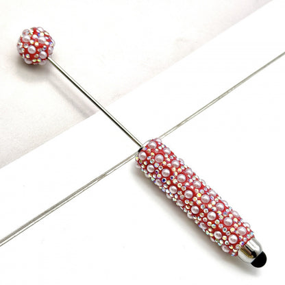 New pearl full diamond touch screen pen diy pearl capacitive touch ballpoint pen puzzle piercable bead cute pen wholesale
