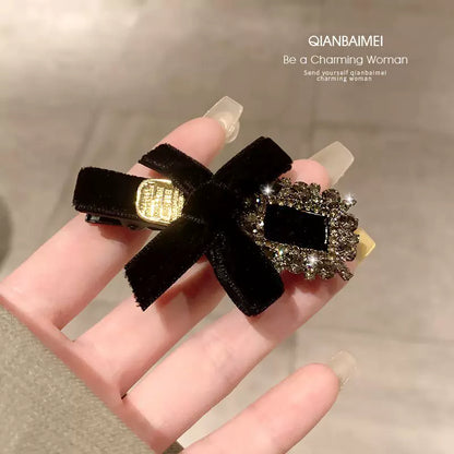 High-end rhinestone bow hair clips for women, 2026 new style bang clip, side clip, children's frizzy hair clip, straight clip