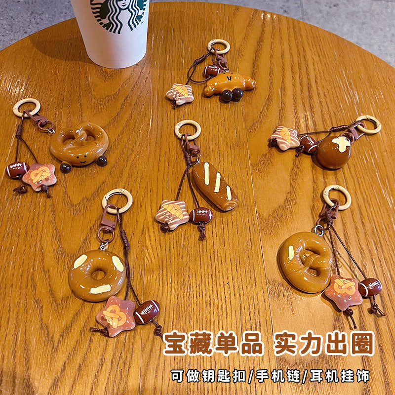 Handmade DIY beading simulation alkaline water bread school bag pendant couple car bag keychain doll small pendant