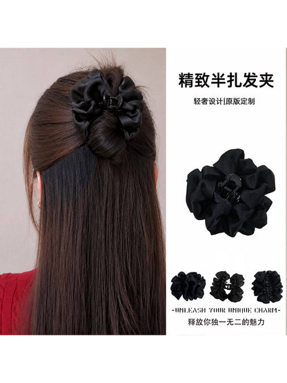 Black feather half-tie hair clip, small grab clip at the back of the head, high-end feel, little hair volume, shark clip, headpiece small size
