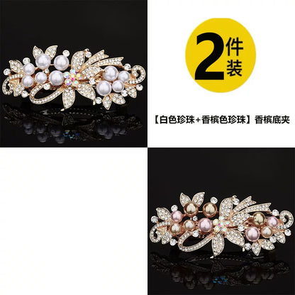 Elegant pearl rhinestone gold hair clip, new women's high-end flash rhinestone off-line spring clip, back hair updo