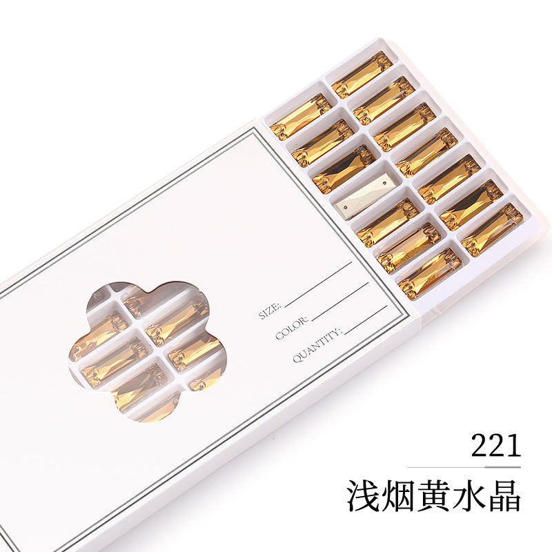 Double Hole Long Bar Flat Bottom Rhinestone - Hand-Stitched Scratch-Resistant AB Color Straight Strip Flat Buckle for Clothing Luggage