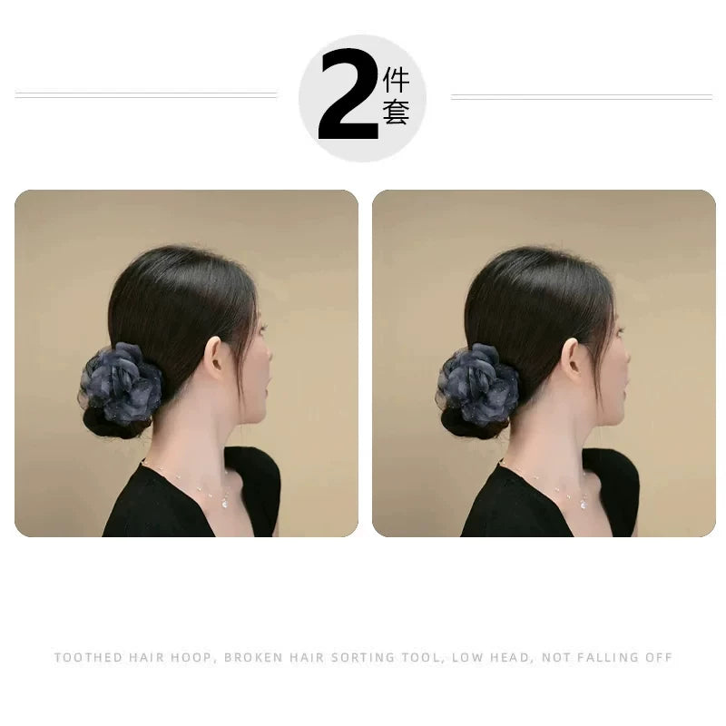 Korean-style gentle and elegant chiffon floral bun clip, light luxury temperament, high-end hair clip, bun head claw clip at the back of the head