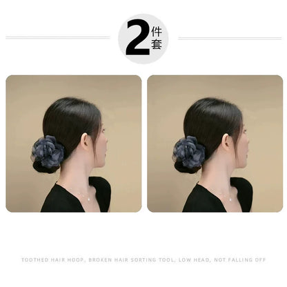Korean-style gentle and elegant chiffon floral bun clip, light luxury temperament, high-end hair clip, bun head claw clip at the back of the head