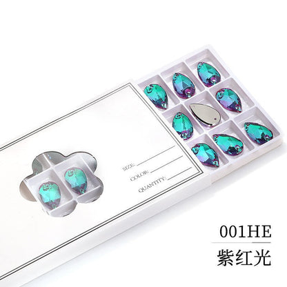 K9 Sew-On Teardrop Rhinestone - Double Hole Flat Bottom Perforated Hand Sew Stone for Wedding Dress Luggage Accessories