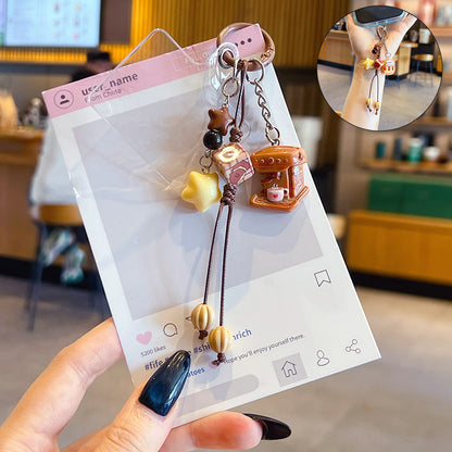 Creative Maillard DIY small drip slip keychain pendant female couple bag beaded mobile phone chain keychain pendant