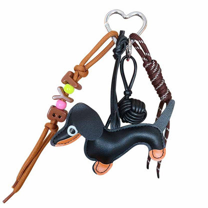 Creative simple miu PU leather dachshund puppy bracelet keychain bag pendant couple keychain pendant