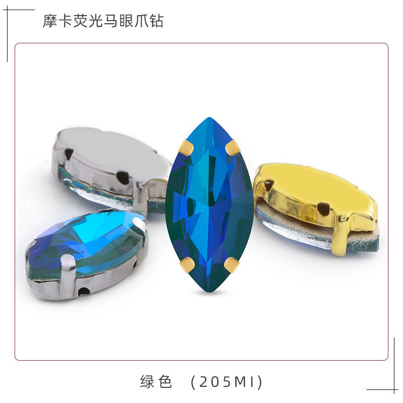 Mocha fluorescent elongated claw drill, artificial perforated hand-sewn diamond suit ornament accessories pointed bottom fluorescent marquise claw drill