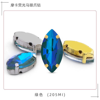 Mocha fluorescent elongated claw drill, artificial perforated hand-sewn diamond suit ornament accessories pointed bottom fluorescent marquise claw drill