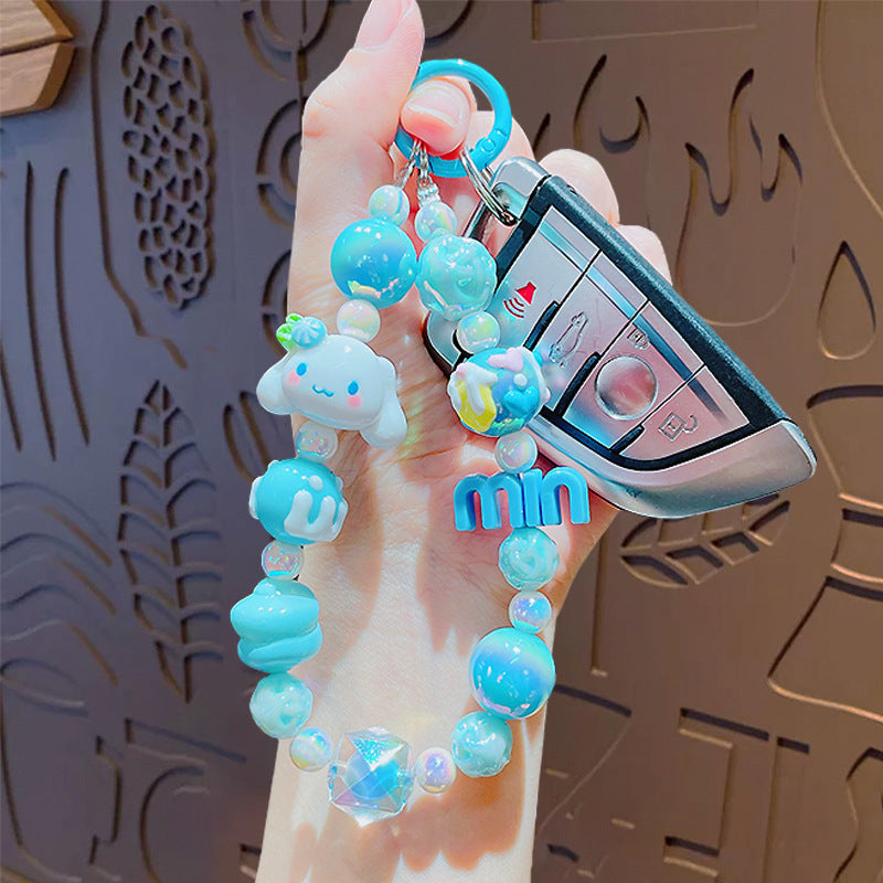 Creative Sanrio beaded mobile phone chain keychain female cute couple bag key chain doll small pendant wholesale