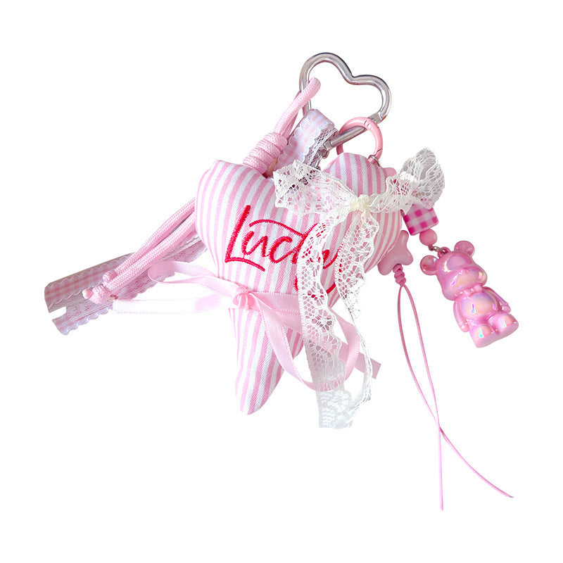 Creative handmade DIY love bear keychain school bag pendant miu is a car keychain bag bag doll pendant