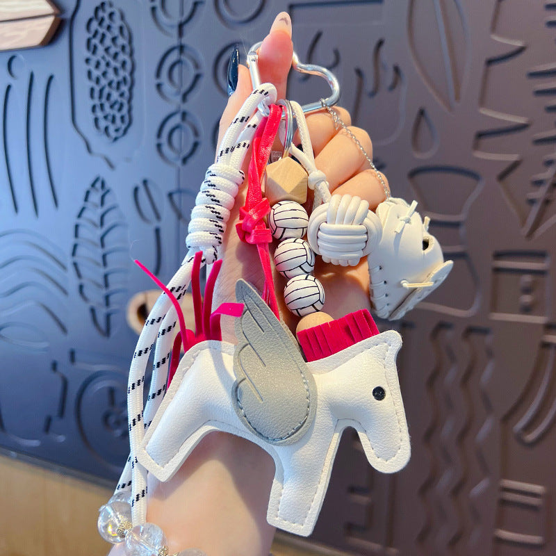 Creative handmade DIY leather small Pegasus keychain accessories women's miu bag pendant couple keychain pendant