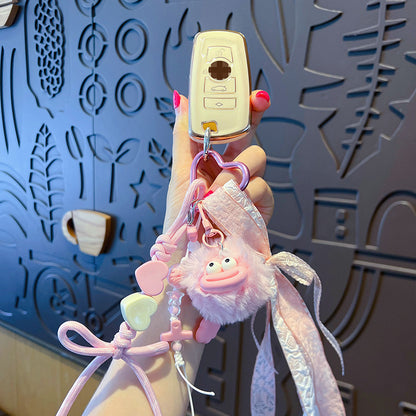 miu big mouth fur ball rope keychain bag decoration pendant creative funny DIY keychain charm wholesale