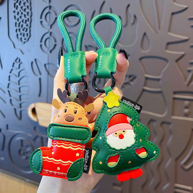 Creative PU Leather Christmas Tree Keychain Pendant Couple Car Bag Keychain Pendant Christmas Gift