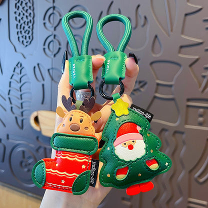 Creative PU Leather Christmas Tree Keychain Pendant Couple Car Bag Keychain Pendant Christmas Gift