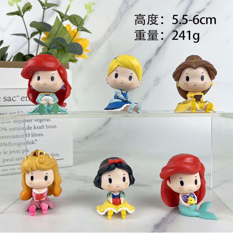 Q version fairy tale princess sitting ornament cartoon princess gacha doll cake decoration princess figure blind box toy