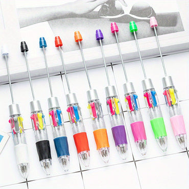 Four-Color Beaded Pens - Multi-Color Plastic Students Four-in-One Press Handbook Pen