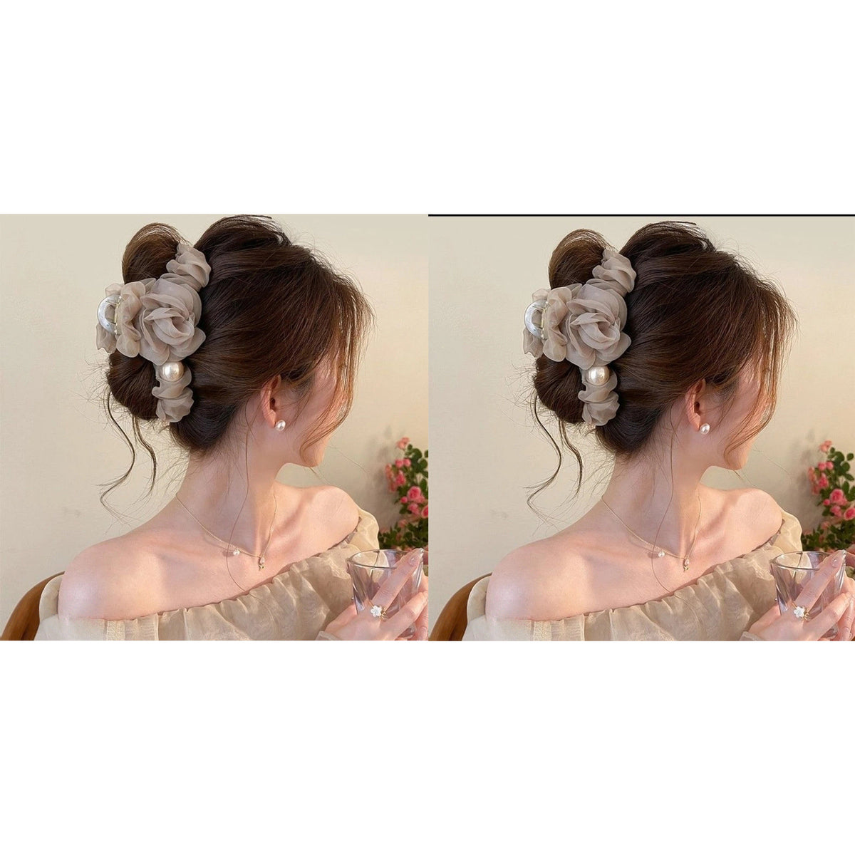 Mesh flower pearl hair grapple clip women's high-end sense 2026 new back of the head plate hairpin shark clip hair accessory
