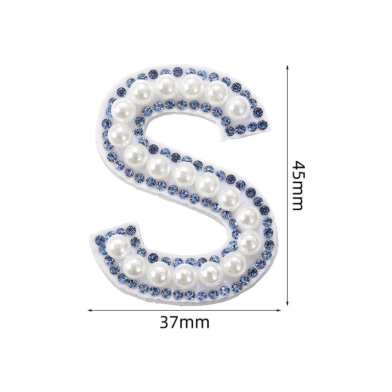 Blue diamond seamless adhesive 26 English letters for clothing and makeup bag decoration, non-woven fabric patch, adhesive backing