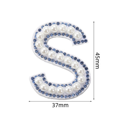 Blue diamond seamless adhesive 26 English letters for clothing and makeup bag decoration, non-woven fabric patch, adhesive backing