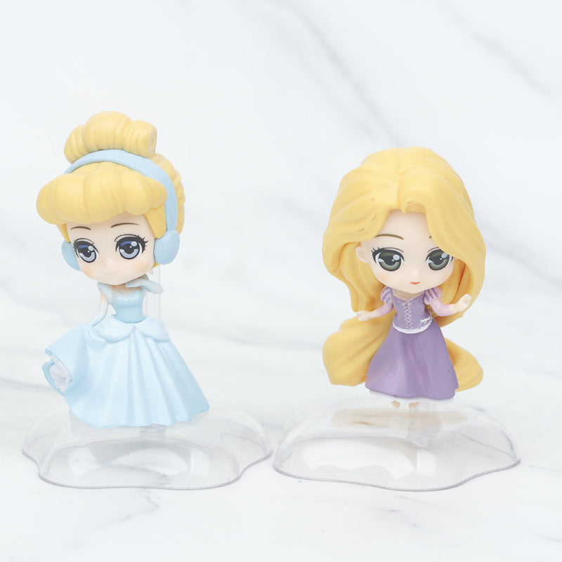 New 6 princess long-haired white snow jasmine mermaid belle capsule blind box figure cake landscape doll ornament