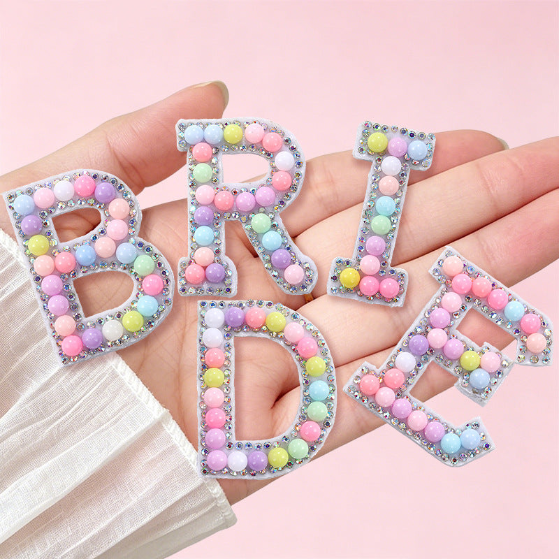 Macaron letter stickers, 26-letter English DIY accessories, clothing accessories, faux pearl and rhinestone appliqué set