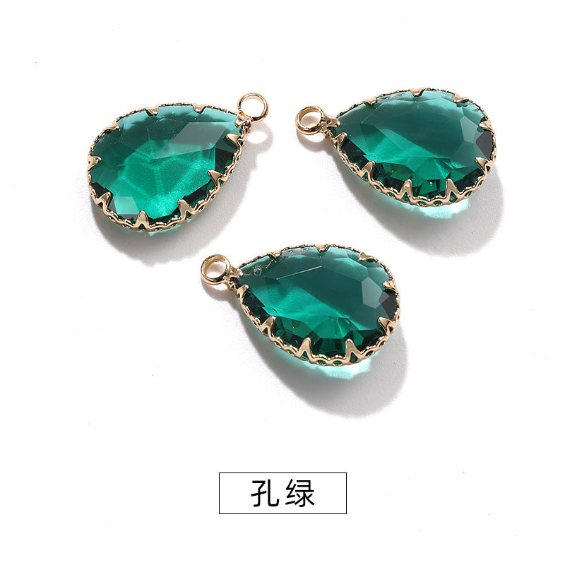 13*18 Transparent Base Waterdrop Glass Diamond Copper Gold Border Flower Claw Single Hanging Diamond Necklace Pendant Clothing DIY Accessory