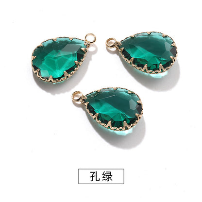 13*18 Transparent Base Waterdrop Glass Diamond Copper Gold Border Flower Claw Single Hanging Diamond Necklace Pendant Clothing DIY Accessory