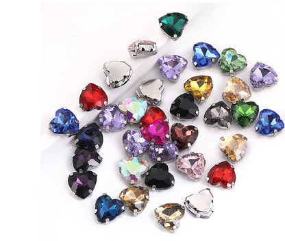 Heart Crystal Claw Rhinestones with Holes - Glass Hand-Sewn Wedding Dress Event Accessories