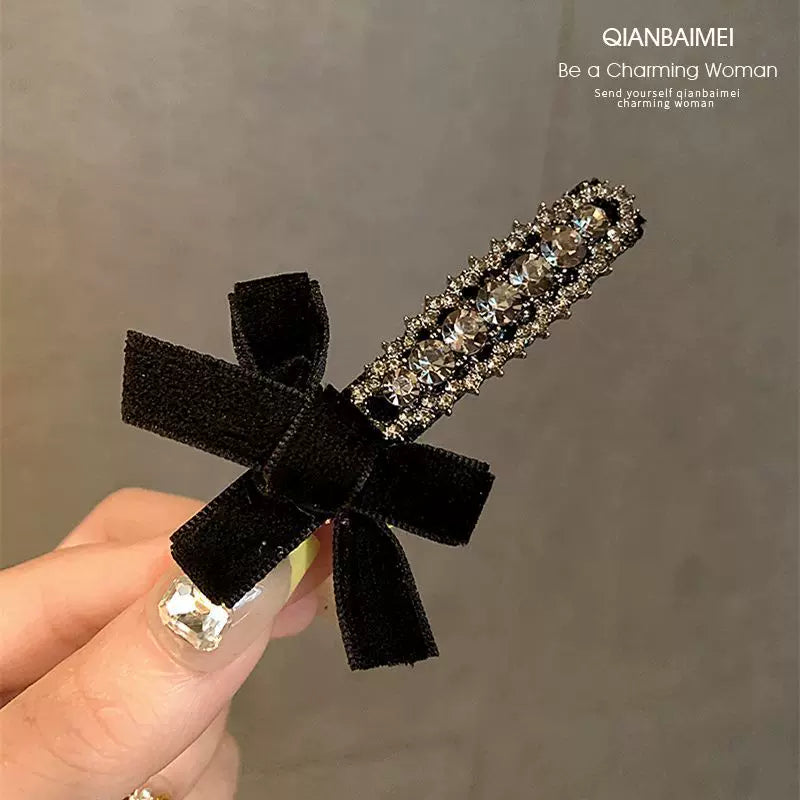 High-end rhinestone bow hair clips for women, 2026 new style bang clip, side clip, children's frizzy hair clip, straight clip