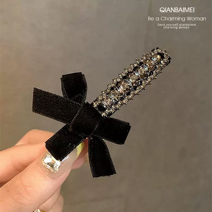 High-end rhinestone bow hair clips for women, 2026 new style bang clip, side clip, children's frizzy hair clip, straight clip